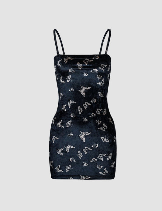 Black Butterfly Velvet Suspender Dress