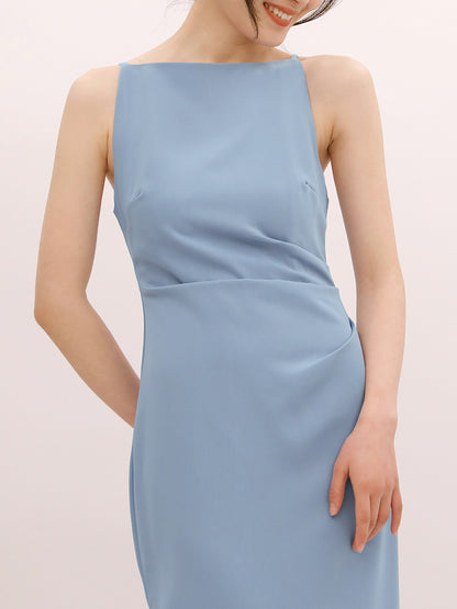Pleated Solid Color Sleeveless Dress