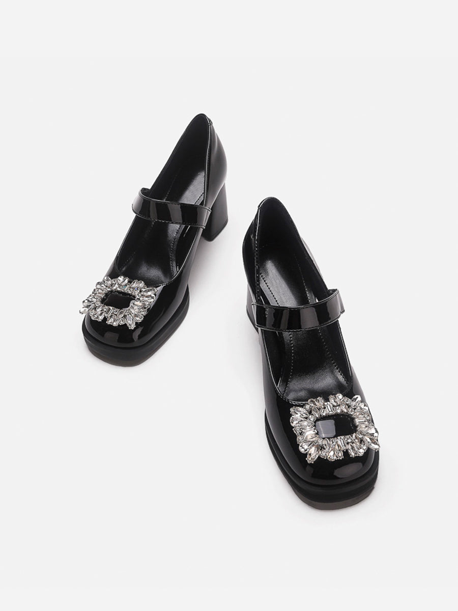Rhinestone Decor Chunky Mary Jane Pumps