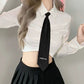 Pleated Love Button Tie Long Sleeve Shirt Top