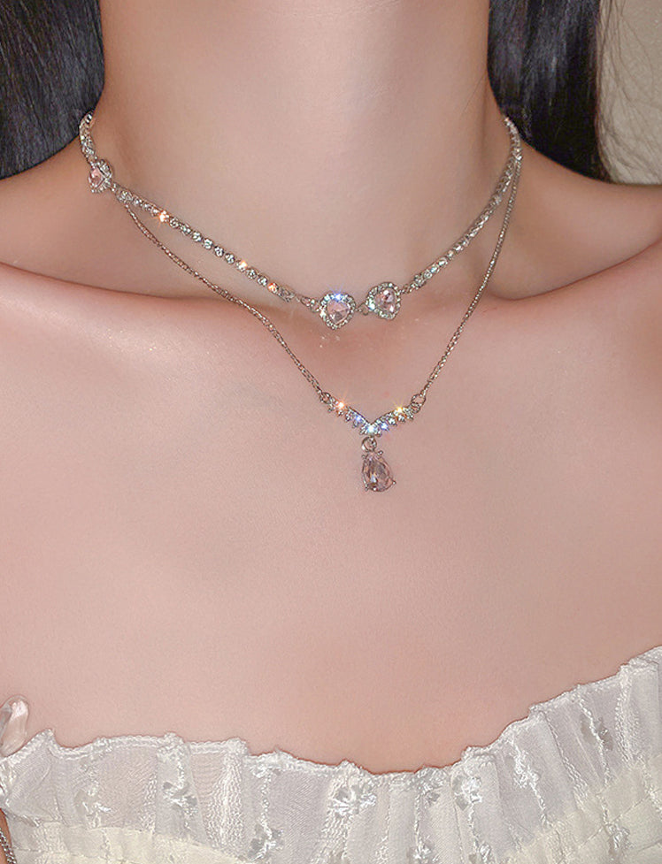 Crystal Heart Double Layer Necklace
