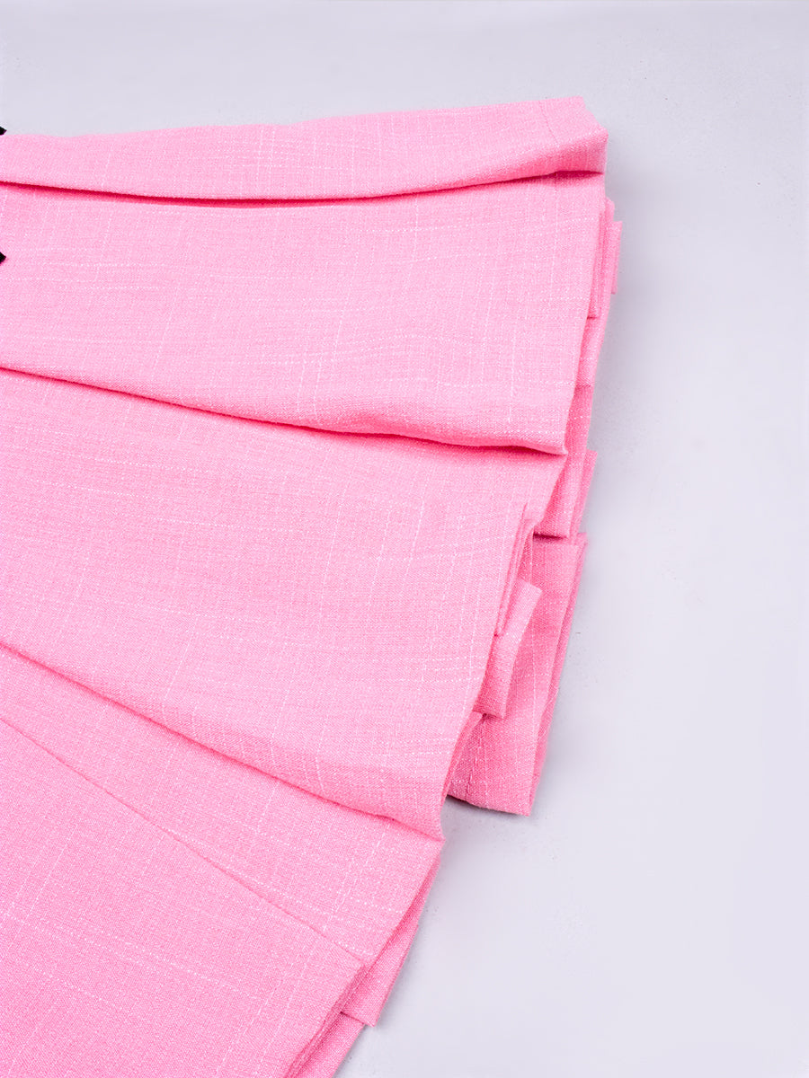 Pink Short Sleeve Top&High Waist Pleated Skirt Set