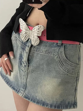 Y2K Butterfly Pattern Wide Belt