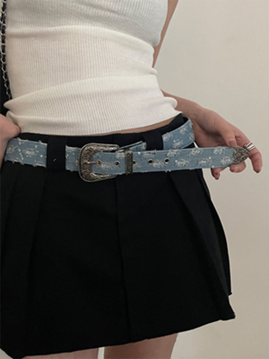 Denim Print Pin Buckle Belt