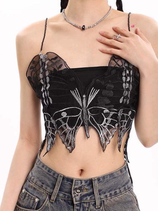 Lace Butterfly Halter Top&Black Brassiere