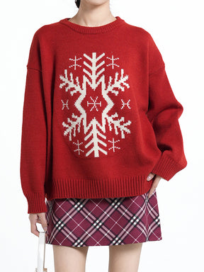 Loose Snowflake Pattern Knit Sweater