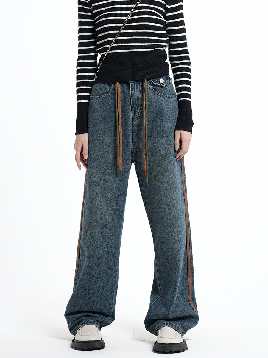 Drawstring Straight Leg Jeans