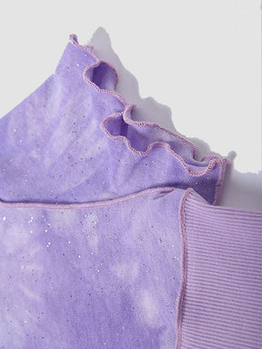 K-pop Tie Dye Cropped Frill Short Sleeve Tops