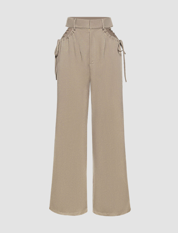 Khaki Cutout High Waist Trousers