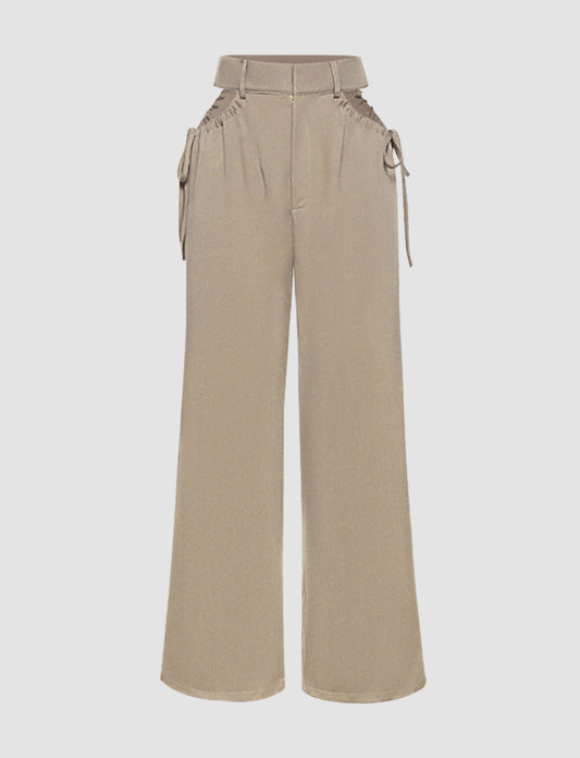 Khaki Cutout High Waist Trousers