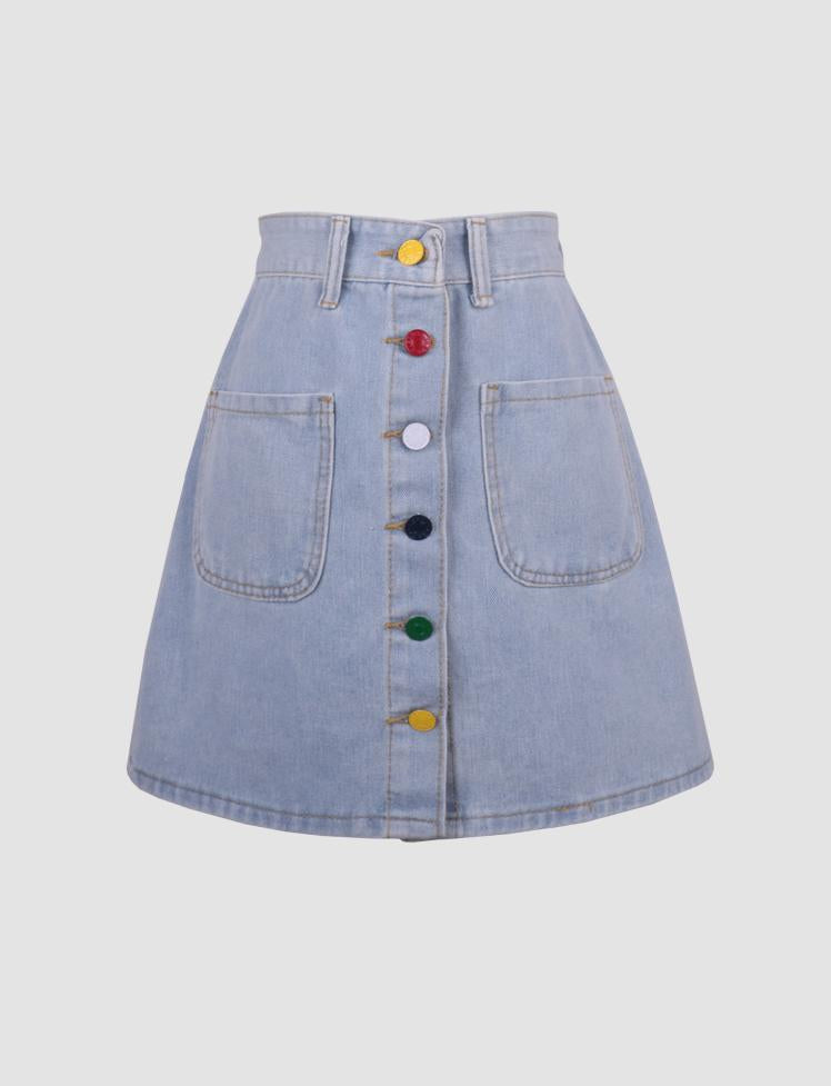 Colorful Buttons Denim Skirt