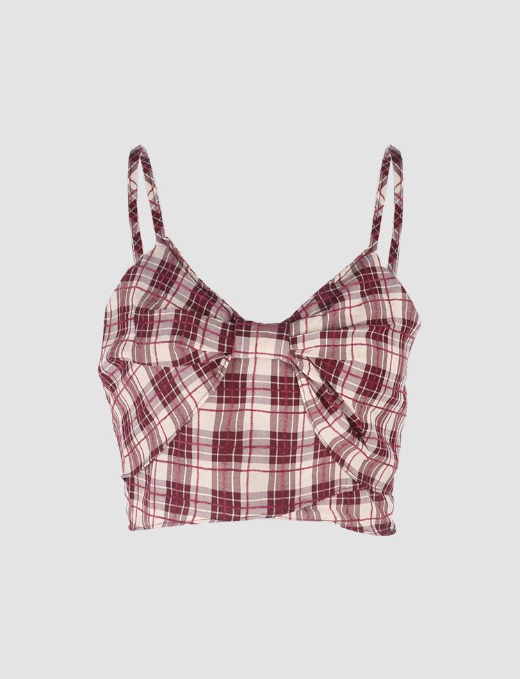 Red Checked Bow Crop Top