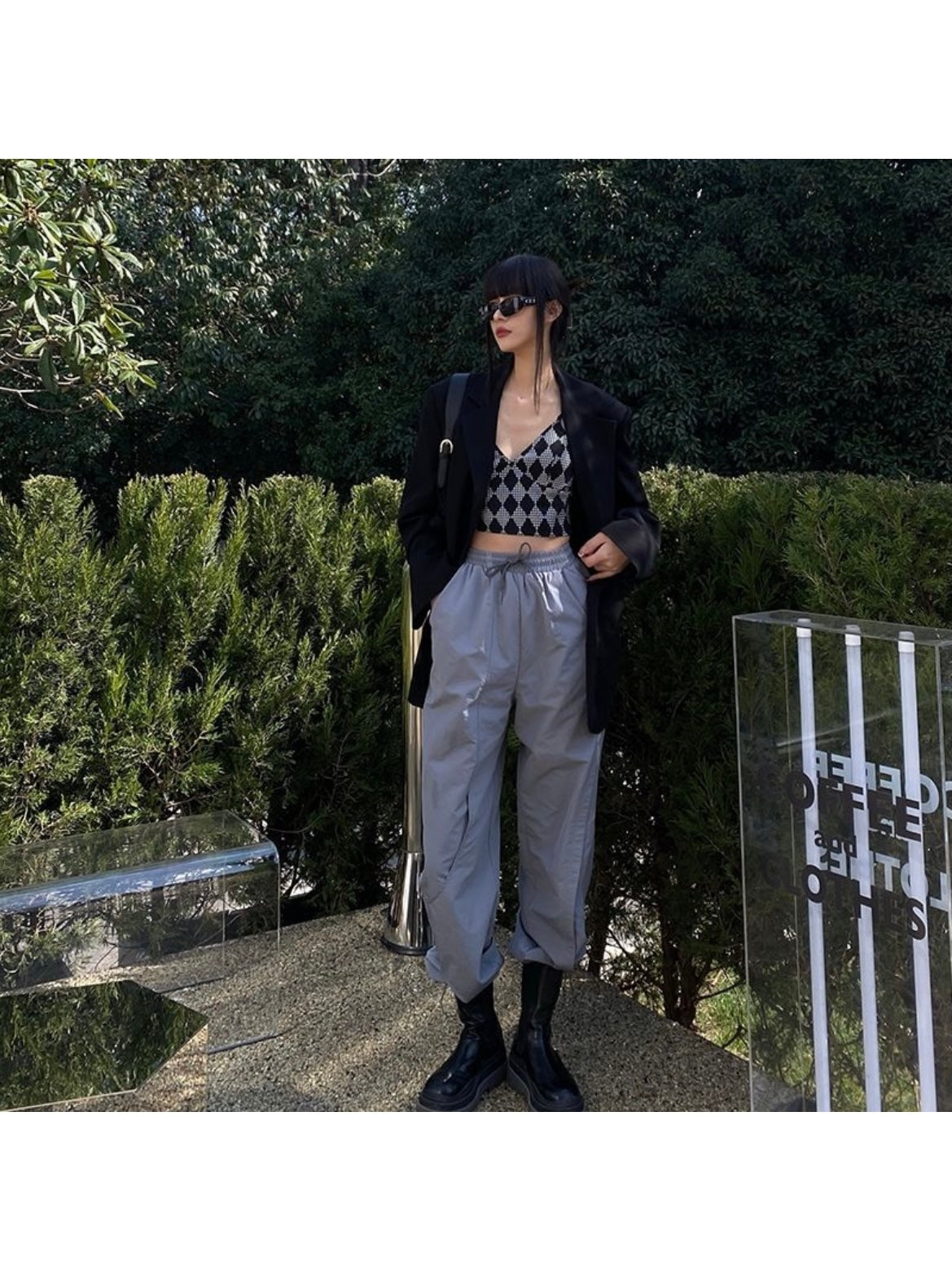 Black Rhombus Lattice Cami Top