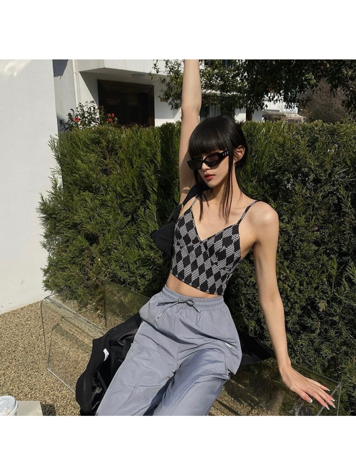 Black Rhombus Lattice Cami Top