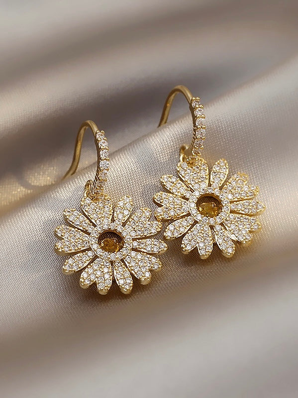 Full Diamond Sunflower Earrings