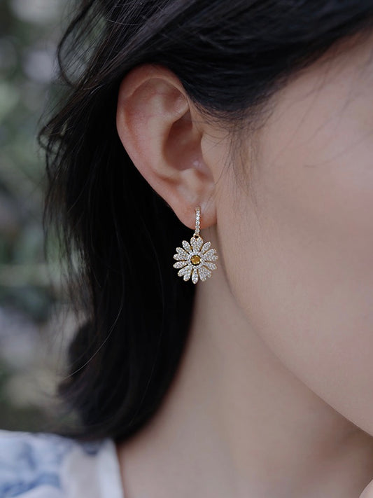 Full Diamond Sunflower Earrings
