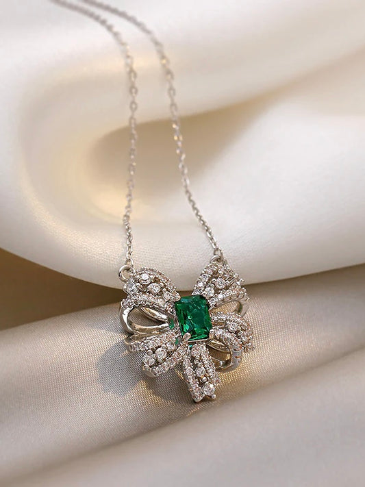 Green Diamond Butterfly Necklace