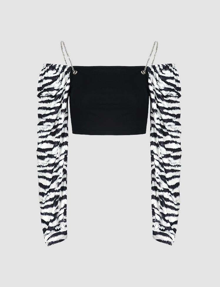 Black Zebra Pattern Stitching Chain Cami Top