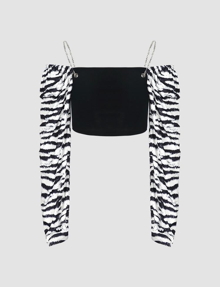 Black Zebra Pattern Stitching Chain Cami Top