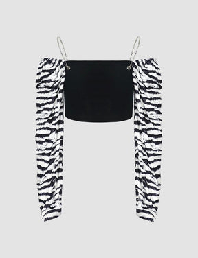 Black Zebra Pattern Stitching Chain Cami Top