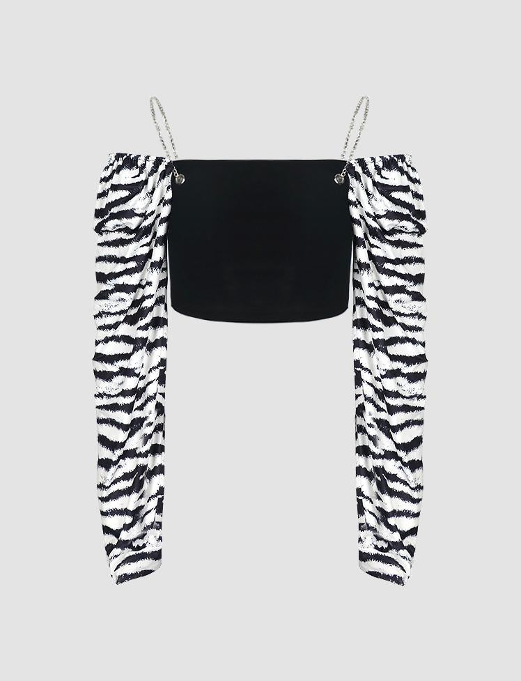 Black Zebra Pattern Stitching Chain Cami Top