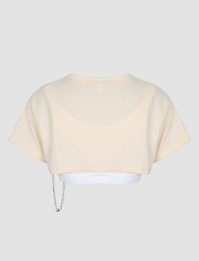 Beige Letter Printing Chain&Cami With Two-Piece Top