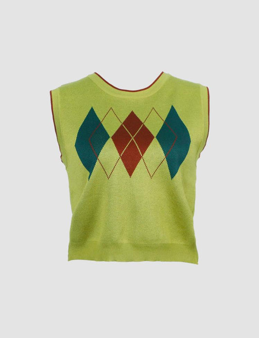 Green Diamond Knit Sleeveless Top