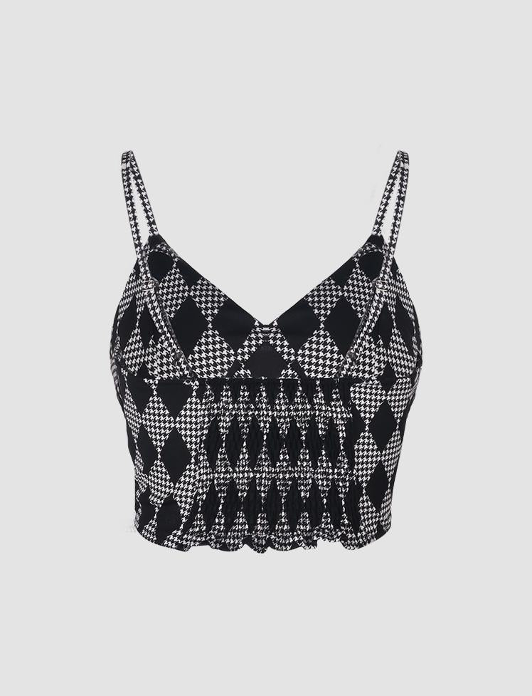 Black Rhombus Lattice Cami Top