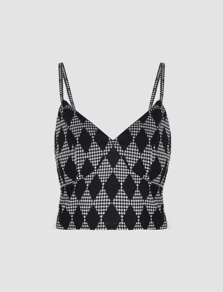 Black Rhombus Lattice Cami Top