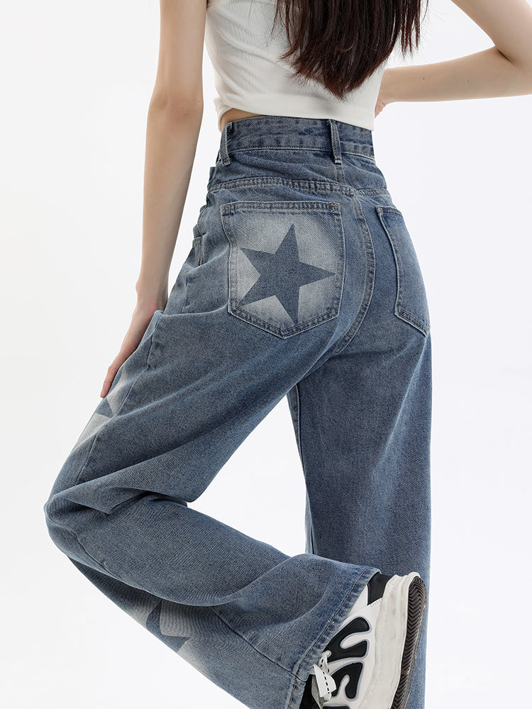 Star Print Straight Jeans