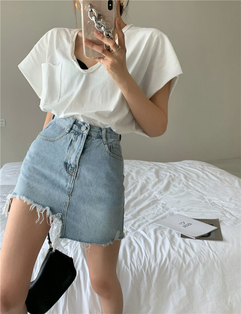 Denim Slim Fit Irregular Skirt