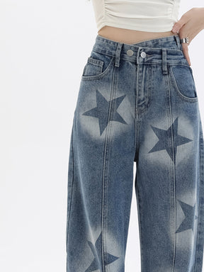 Star Print Straight Jeans