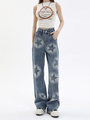 Star Print Straight Jeans