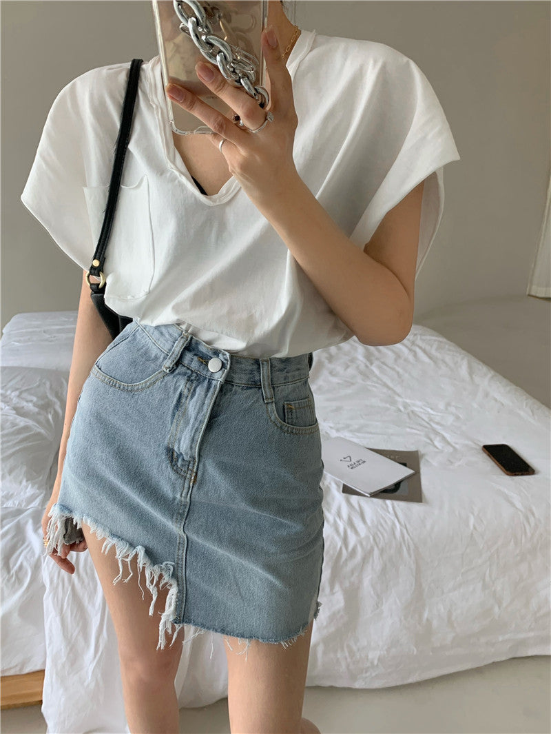 Denim Slim Fit Irregular Skirt