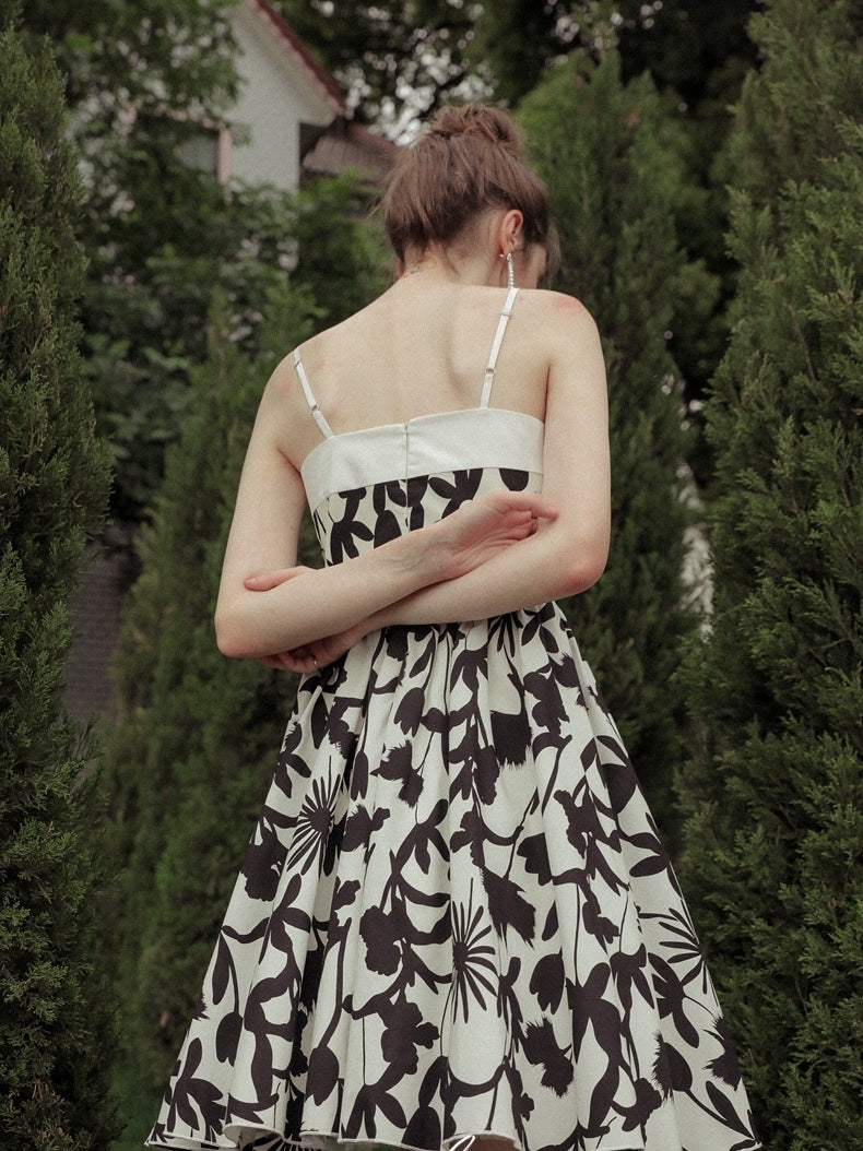 Bow Black And White Halter Dress