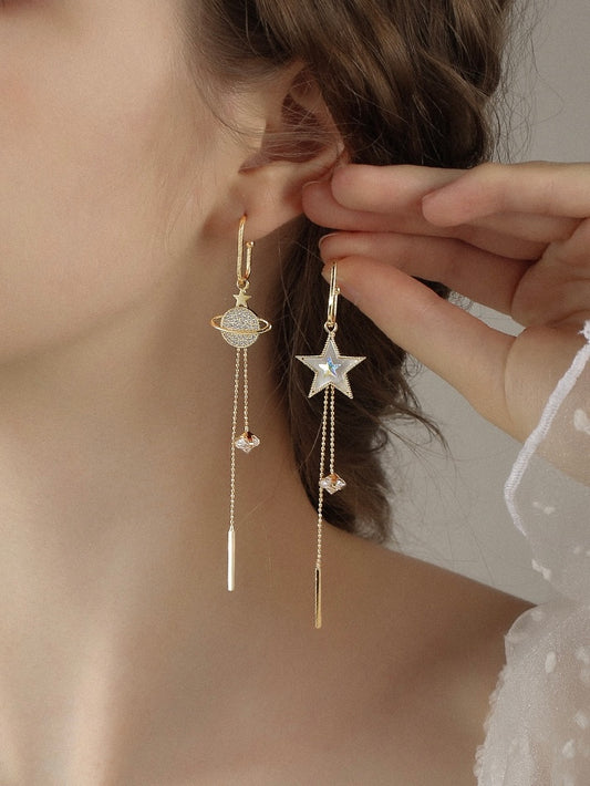 Star and Moon Tassel Earrings