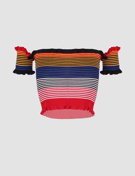 Rainbow Stripe Off Shoulder Top