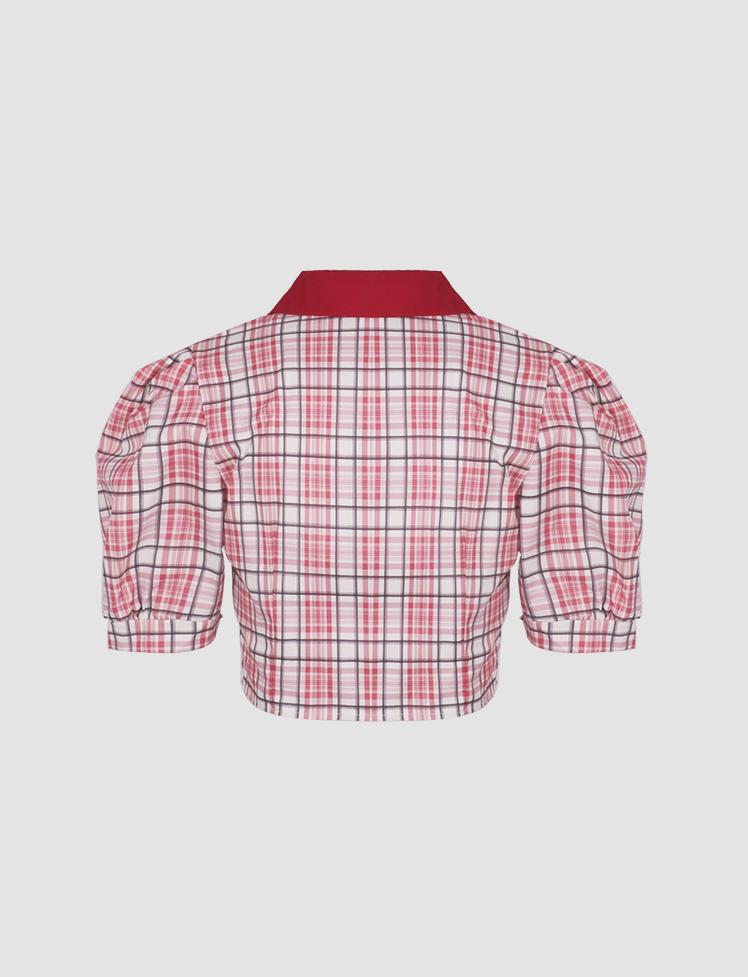 Doll Collar Plaid Short Sleeve Blouses