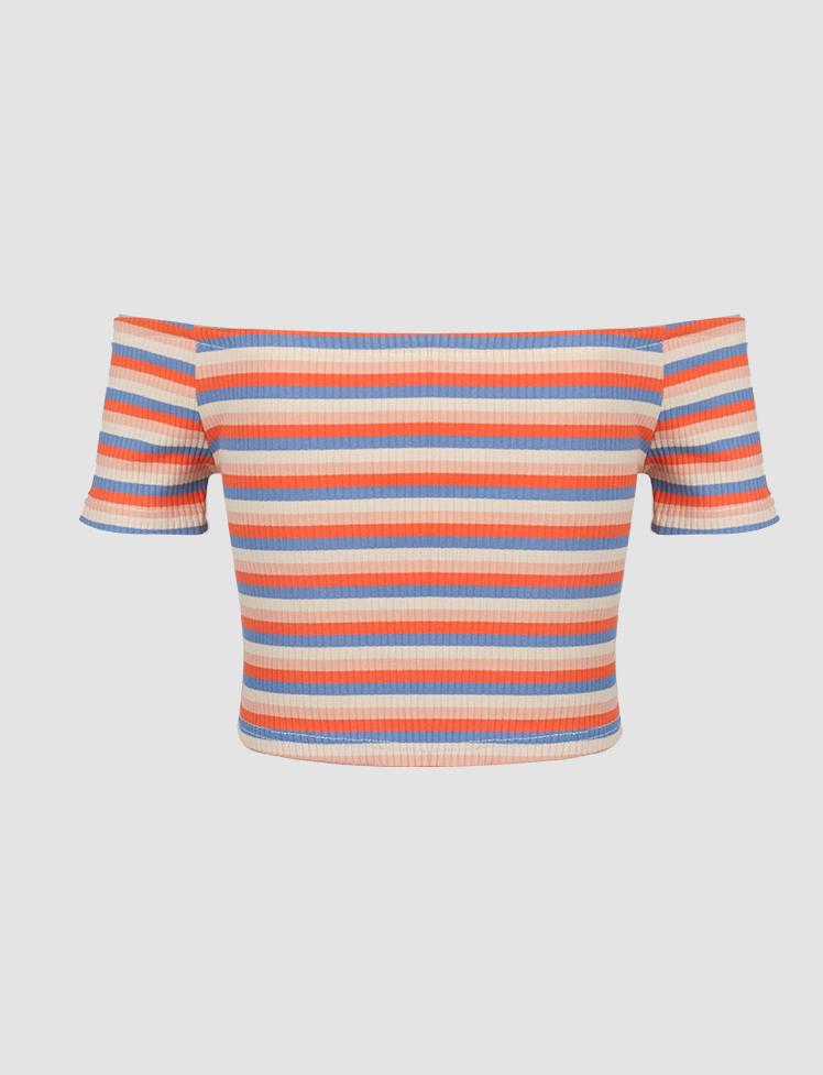 Rainbow Striped Off-The-Shoulder Top