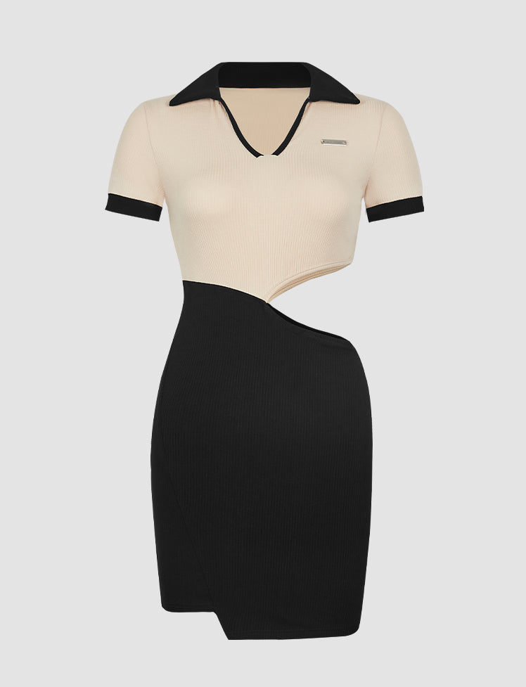 Irregular Short Sleeve Cutout Mini Dress