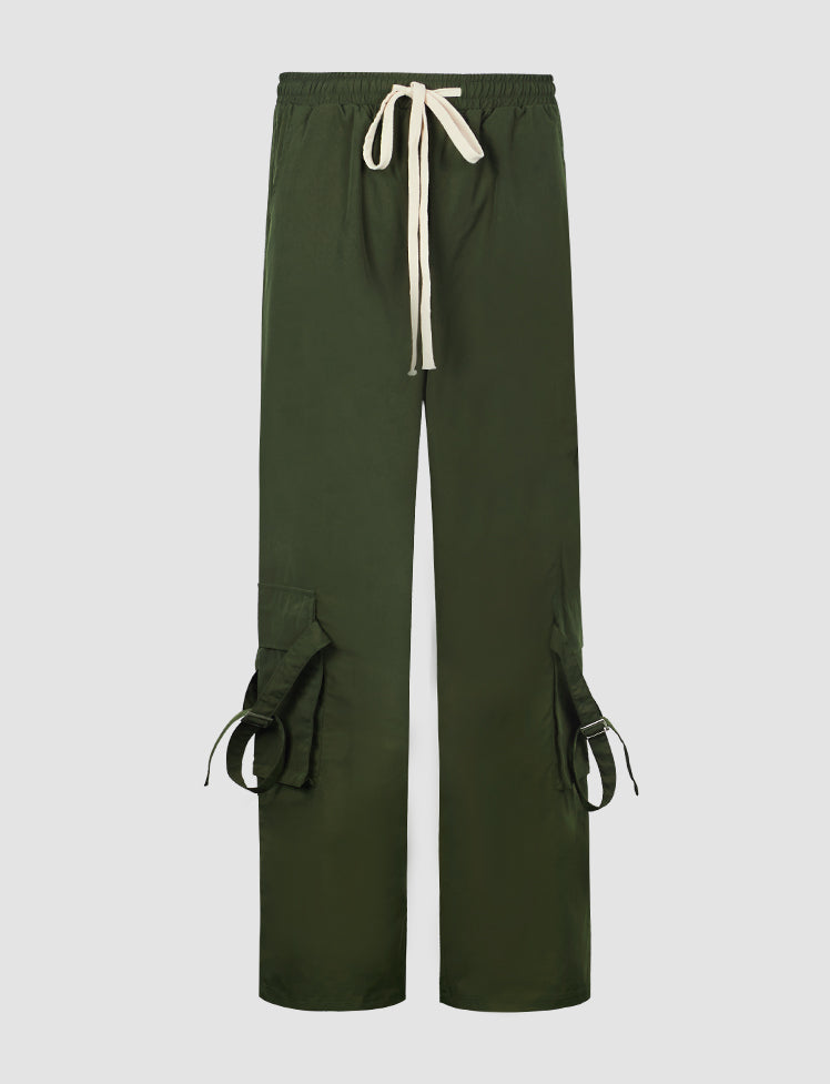 Solid Pocket Wide Leg Trousers