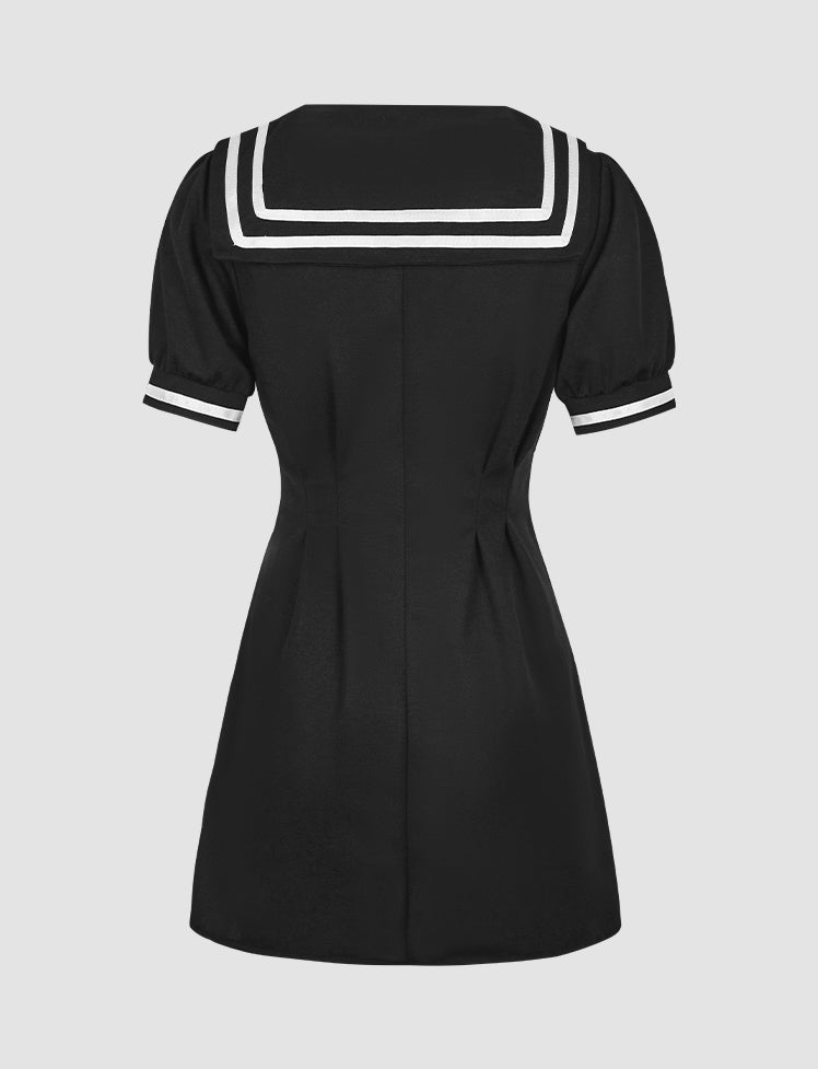 Sailor Collar Buckle Short Sleeve Dress