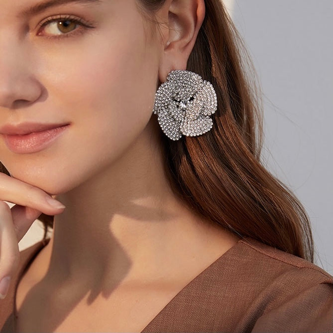 Diamond Five Petal Flower Earrings