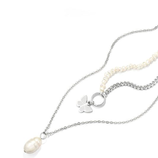 Double Pearl Flower Necklace