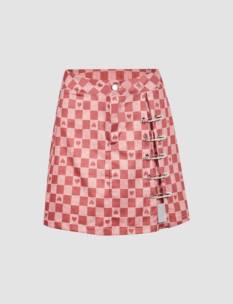 Plaid Heart Top & Skirt Set