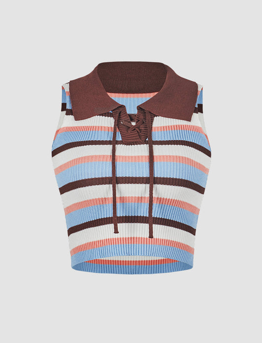 Stripes Collar Knit Tank Top