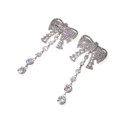 Rhinestone Tassel Bow Earrings