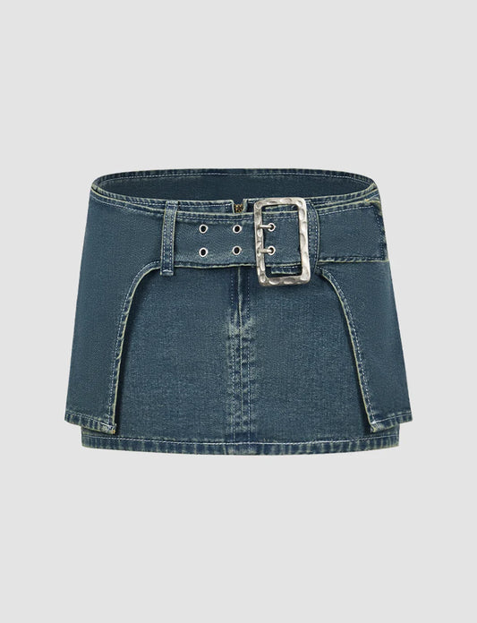 Denim Buckle Low Waist Skirt