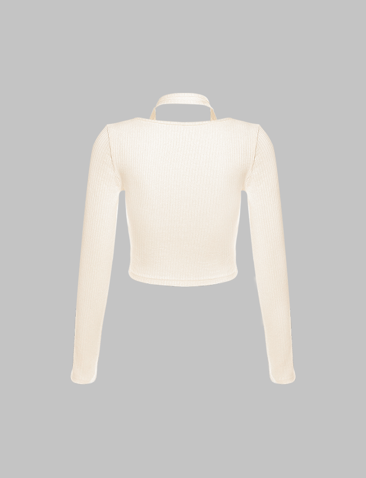 Apricot metal buckle halterneck fake two-piece top