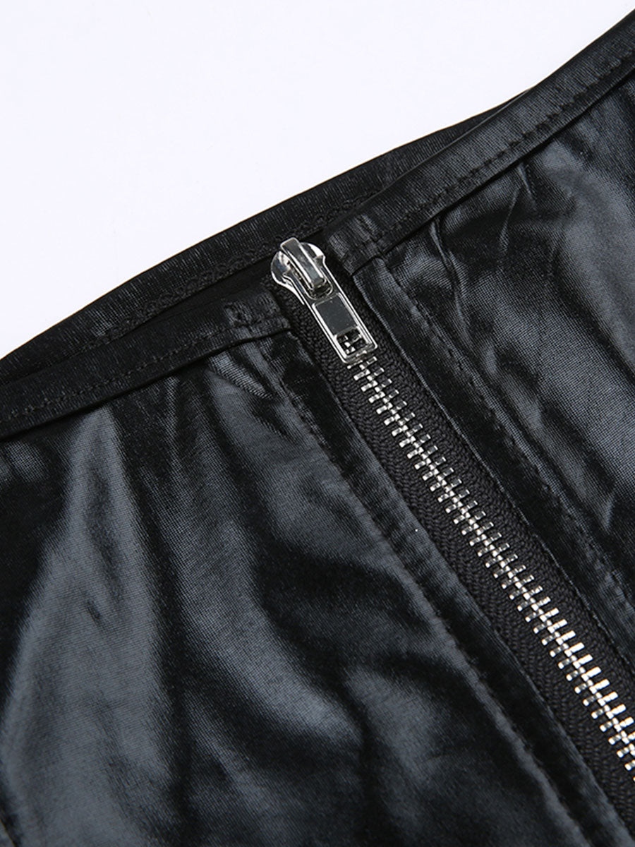 Black PU Leather Tank Crop Top